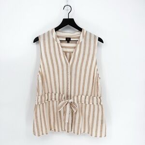 Lee Minimalist Neutral Stripe Button Down Tank Tan White XL